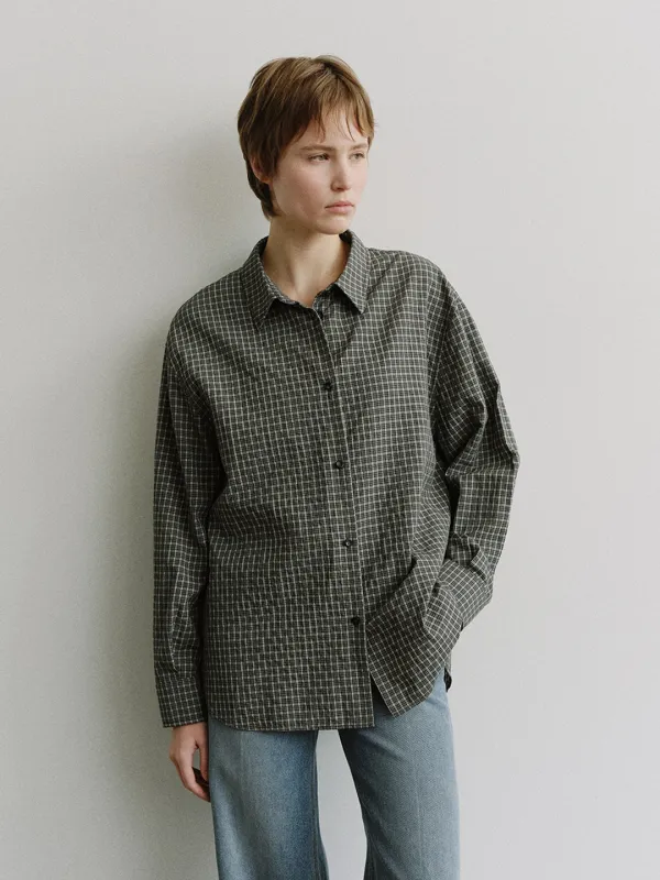 TIS CHECK OVERFIT SHIRT_NAVY