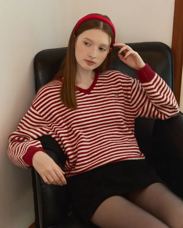 Warm touch stripe v neck knit - 6color