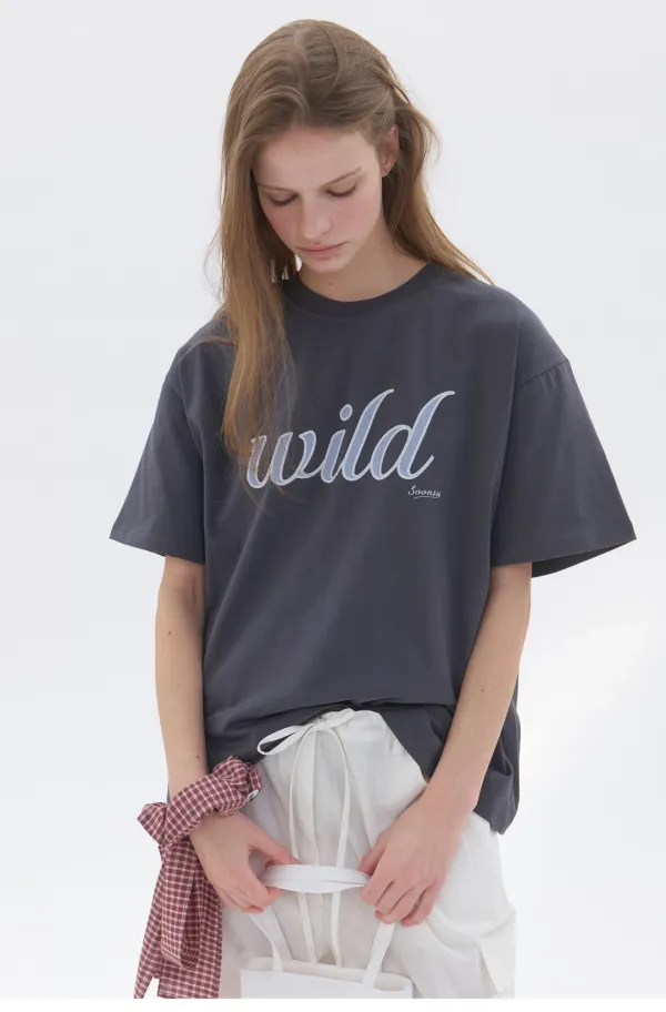 Wild Print Tshirt Charcoal