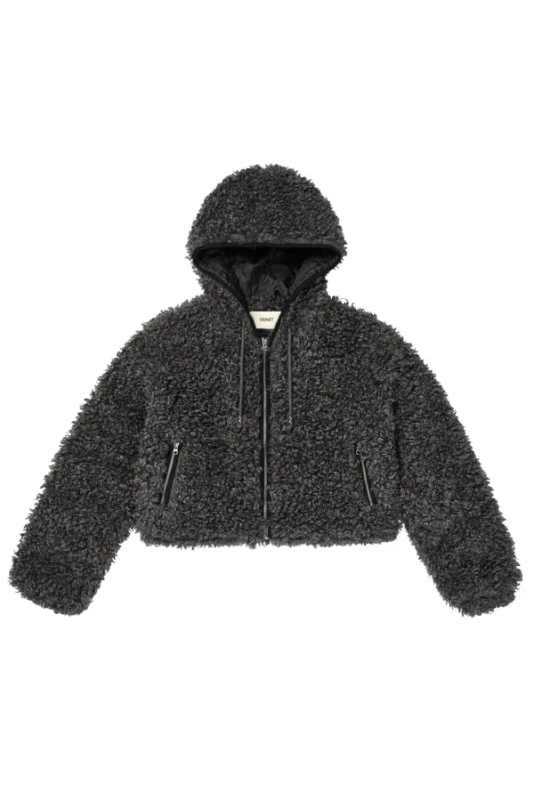 FAUX FUR HOOD JACKET IN CHARCOAL