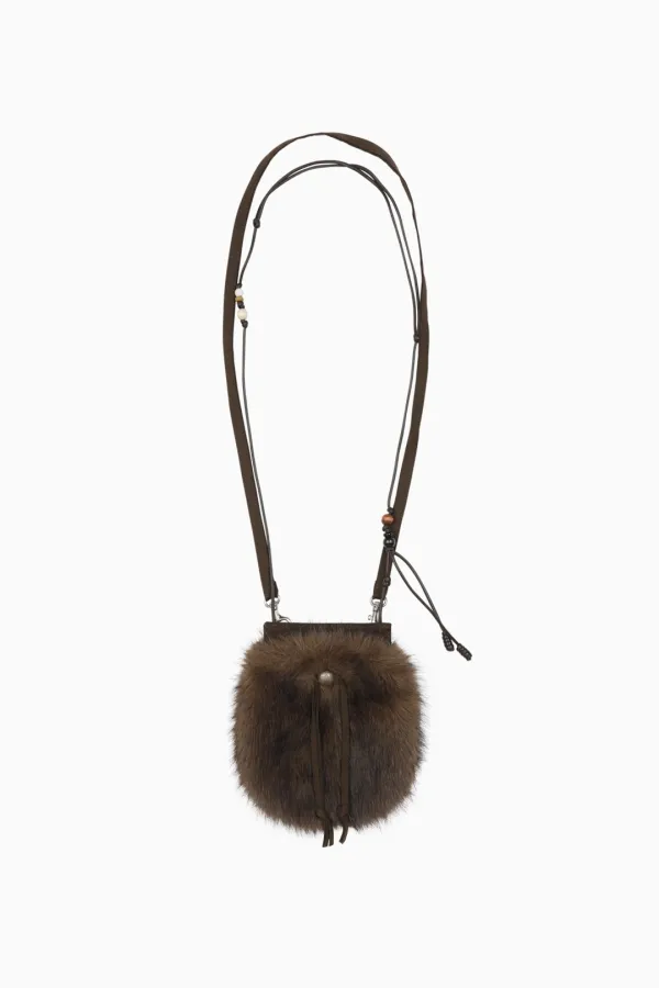 BEADS FUR MINI BAG, BROWN