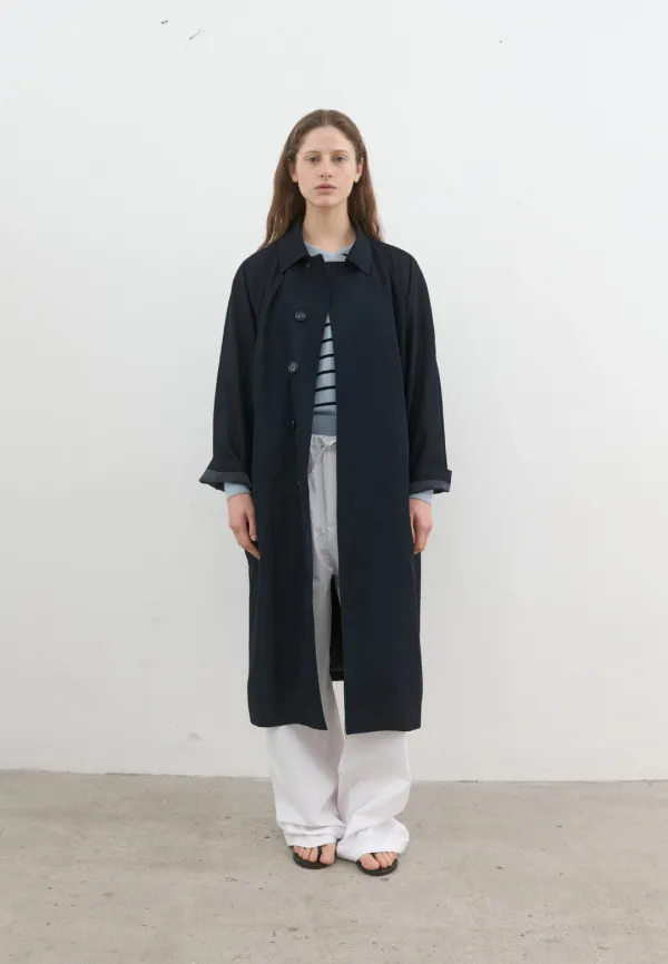 Hidden button trench coat (navy)