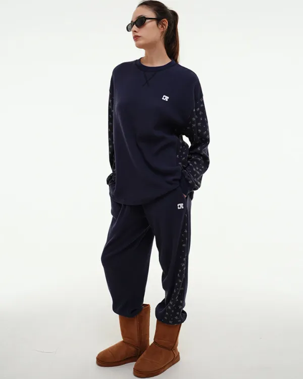 WAFFLE FLOWER COLOR BLOCK SWEATPANTS_NAVY