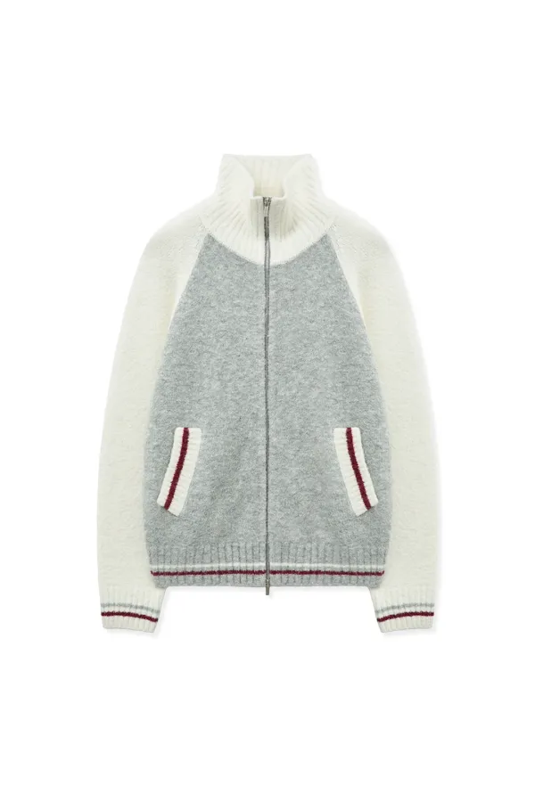 HIGH NECK RAGLAN KNIT ZIP UP FOR WOMEN IN IVORY