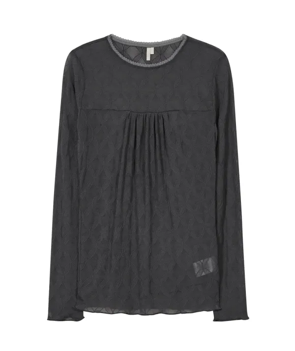 Lace Textured Tucked Top [Charcoal]