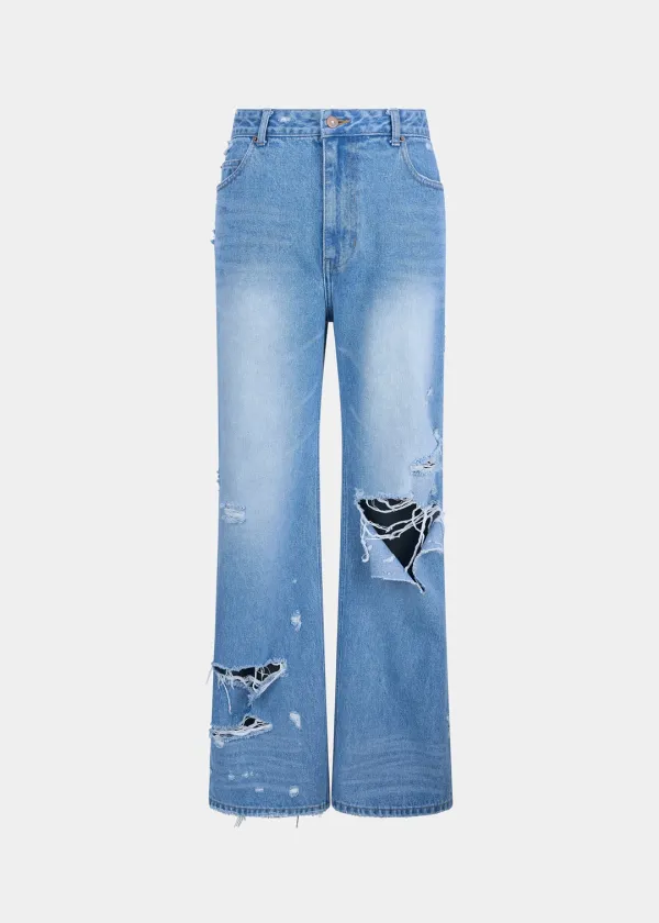 W REBELLION DESTROYED JEANS - BLUE