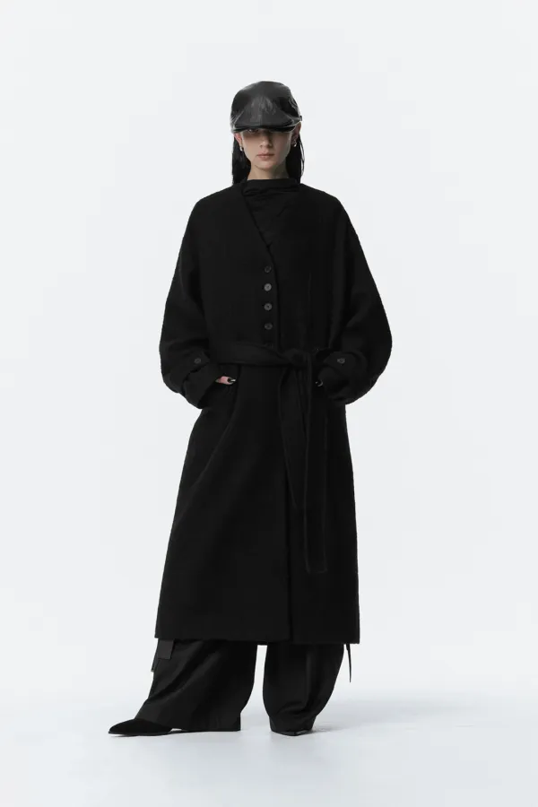 Boucle Wool Long Coat [ Black ]