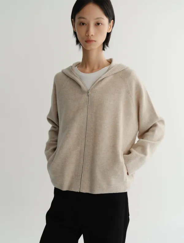 Austin Cashmere Hoodie Zip Up (Oatmeal)