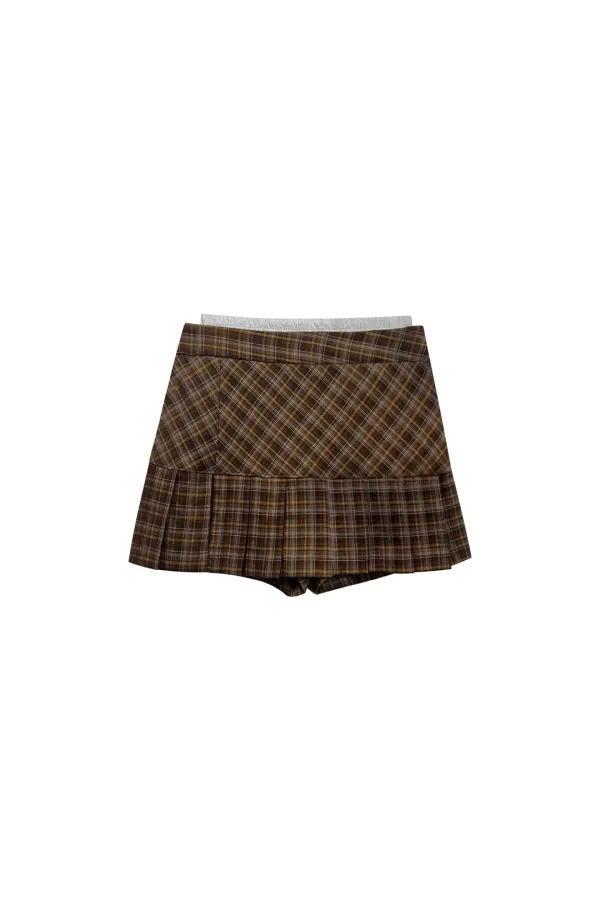 ROY PLEATS SKIRT PANTS / BROWN