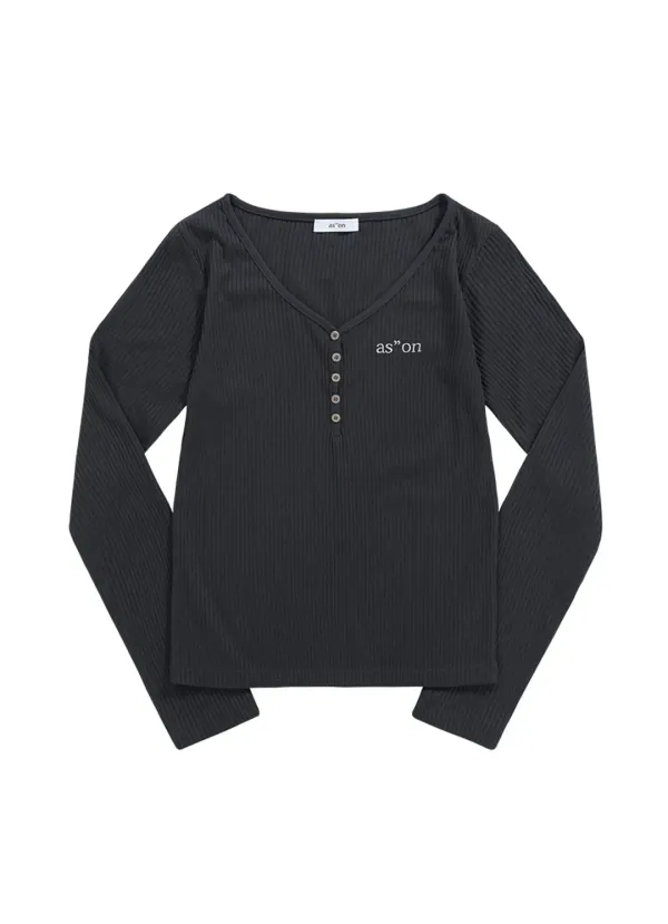WISH RIBBED BUTTON TEE / CHARCOAL