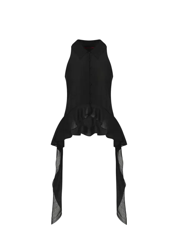 [2ND] HALTER RUFFLE SHIRT, BLACK