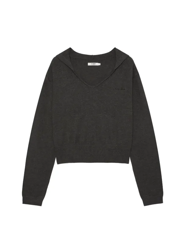 G HUG V-NECK KNIT HOODIE (CHARCOAL)