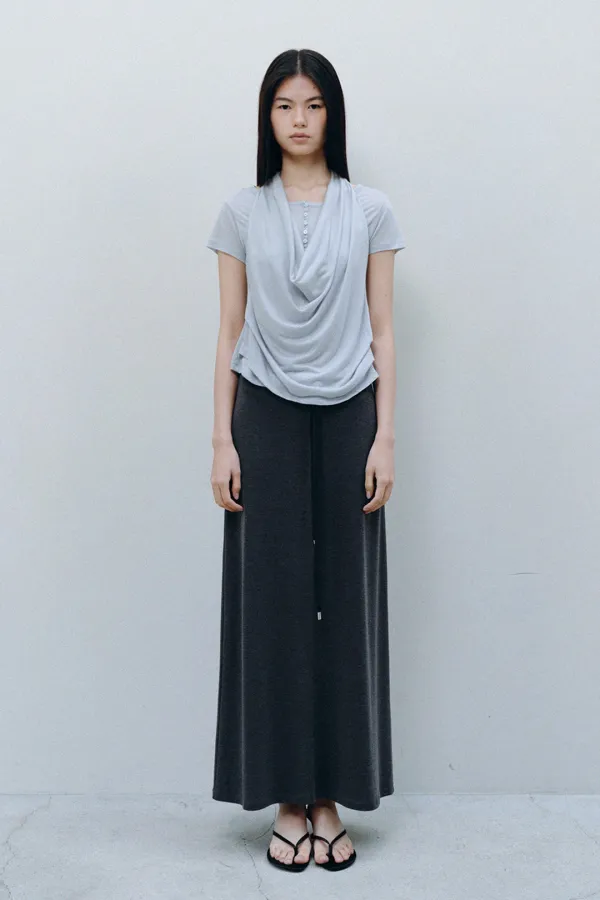 2WAY HALTER NECK T-SHIRT, BLUE GRAY
