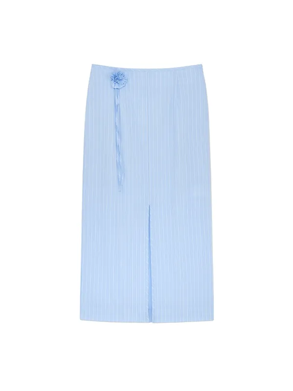 Stripe Corsage Long Skirt Sky Blue Stripe