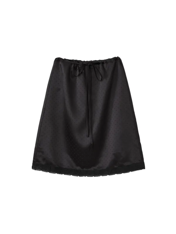 Dotted Drawstring Skirt - Black