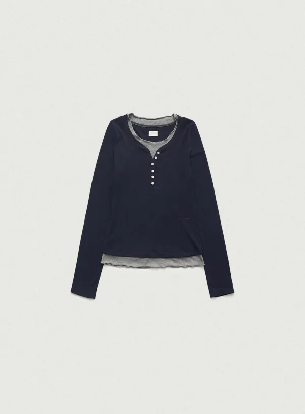Aimee Slim Layered T-shirt_Navy