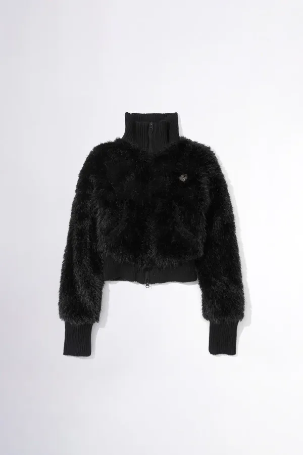 Faux Fur Zip-Up Jacket Black