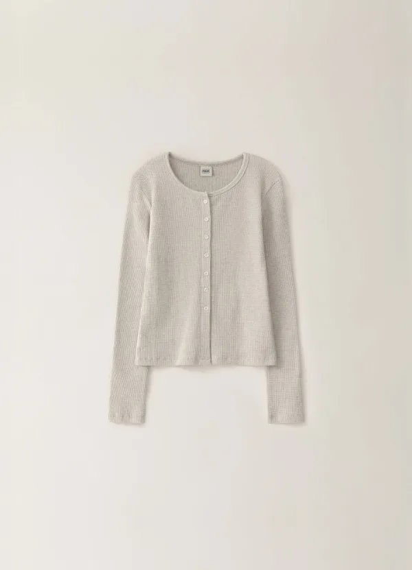[Limited] Waffle Button Cardigan - Oatmeal