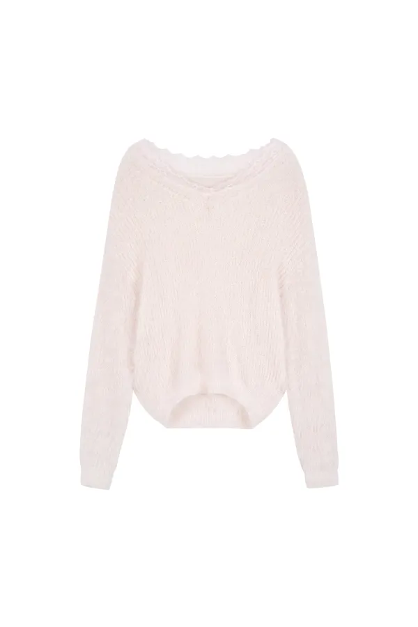 Blush lace off- shoulder knit, Pink