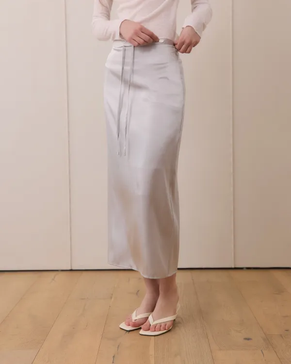 Satin long H line skirt - ash