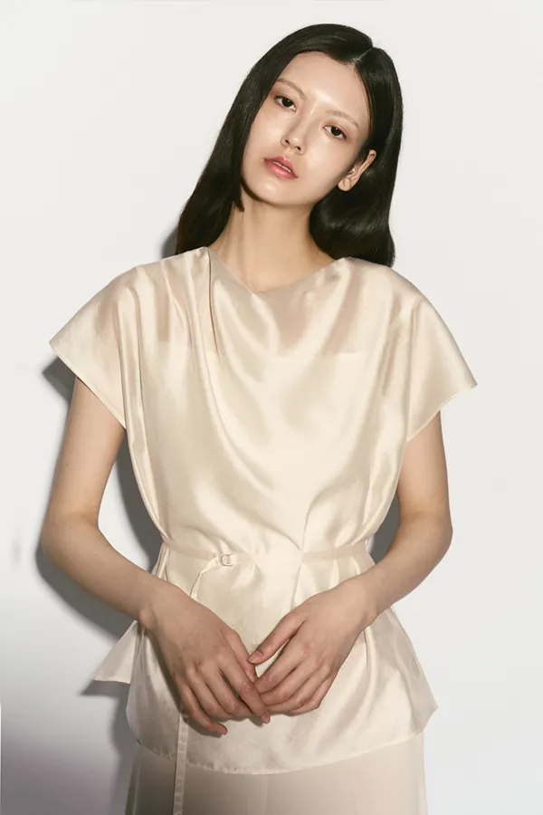 SHEER BELTED BLOUSE PEARL
