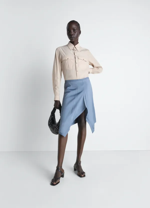 CREASED FOULARD SKIRT IN POLY VISCOSE TWILL
