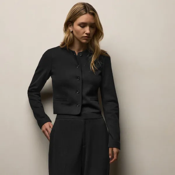 Brushed Cotton Knit Jacket - Black