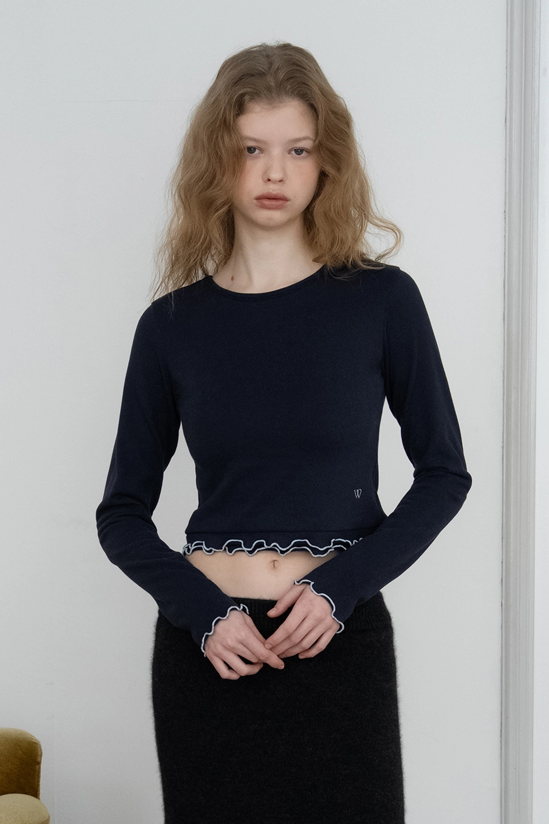 위드아웃썸머 Frill crop t-shirt_navy 상품 이미지 2