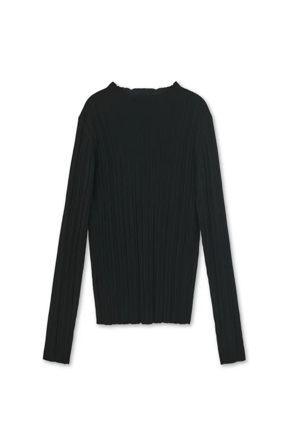 RIBBED PLEATS KNIT TOP (BLACK)