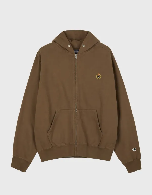 CREST WASHED 221 ZIP-UP HOODIE / Brown