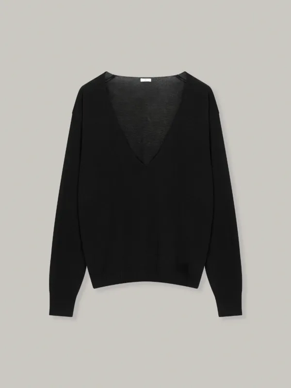 deep v-neck silk knit (black)