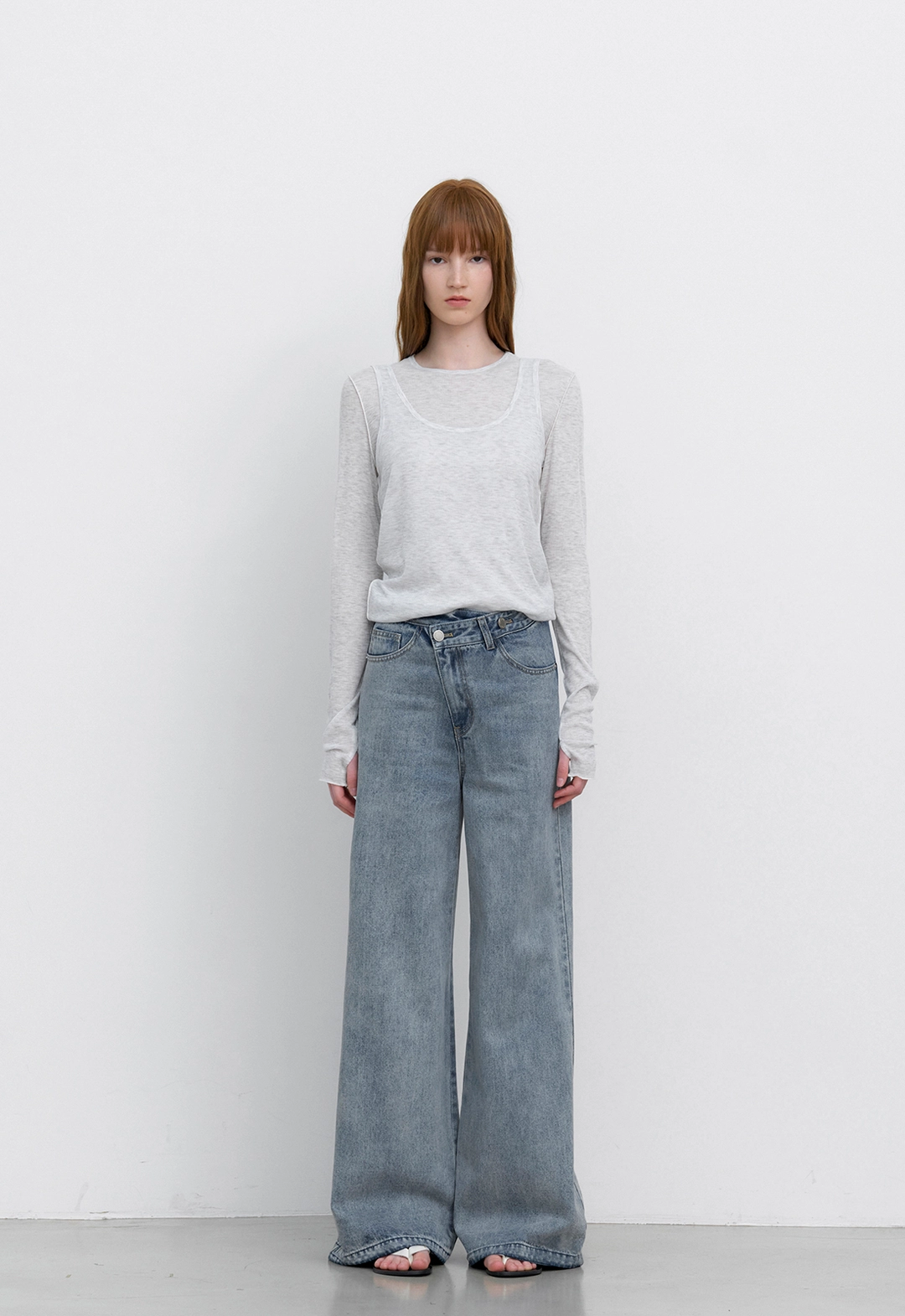 아뜰리에 나인 (PT-5796)TWO BUTTON UNBAL DENIM PANTS 상품 이미지 2