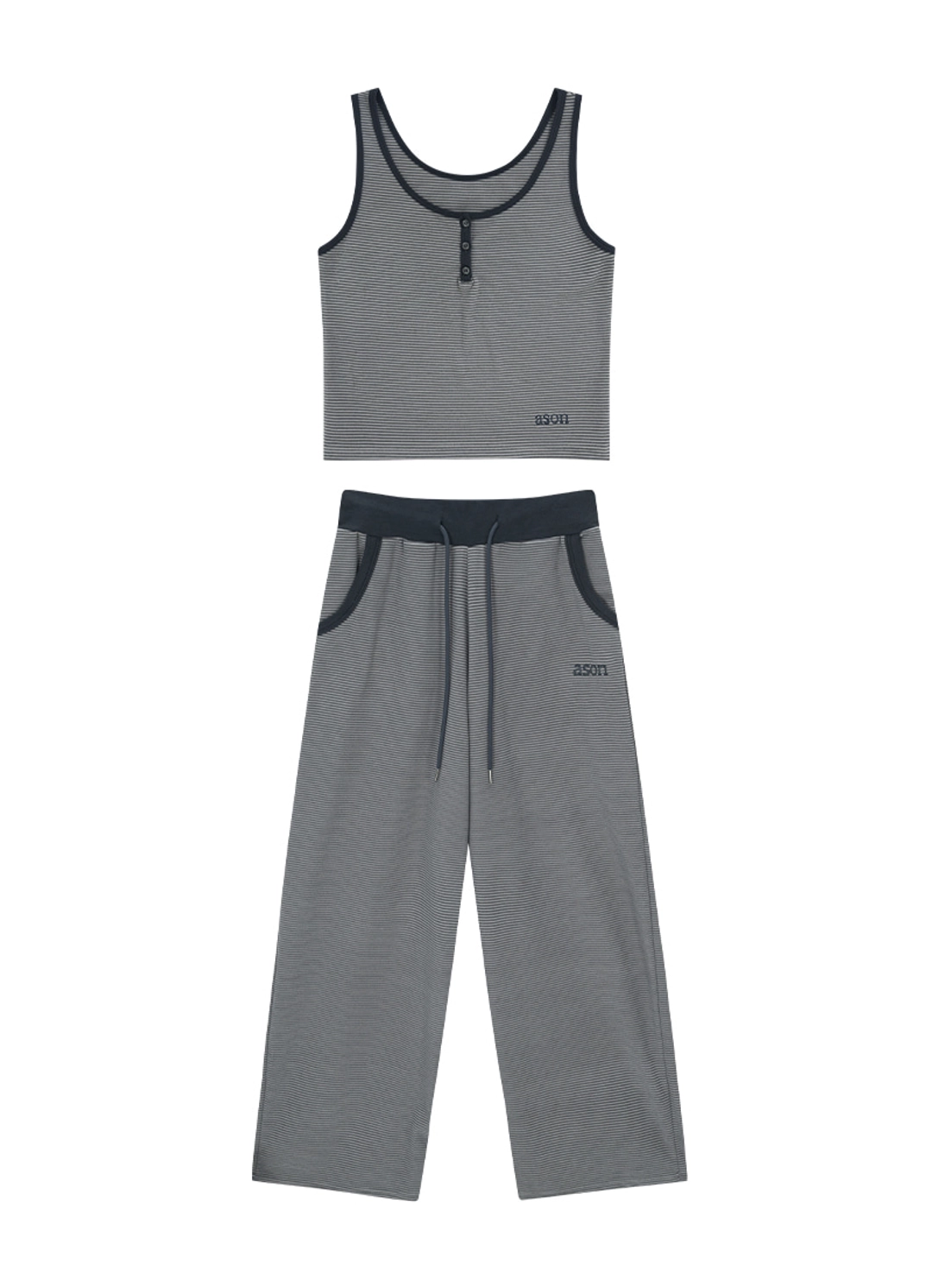 애즈온 [SET] RIN STRIPE SLEEVELESS & PANTS / BLUE GRAY 상품 이미지 1