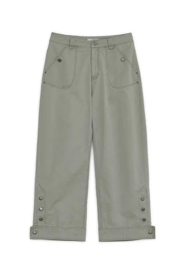 Washed button curved pants (Khaki)