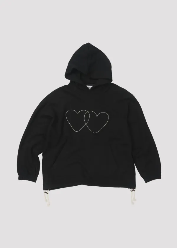 APPLIQUE HOODIE HEART BLACK