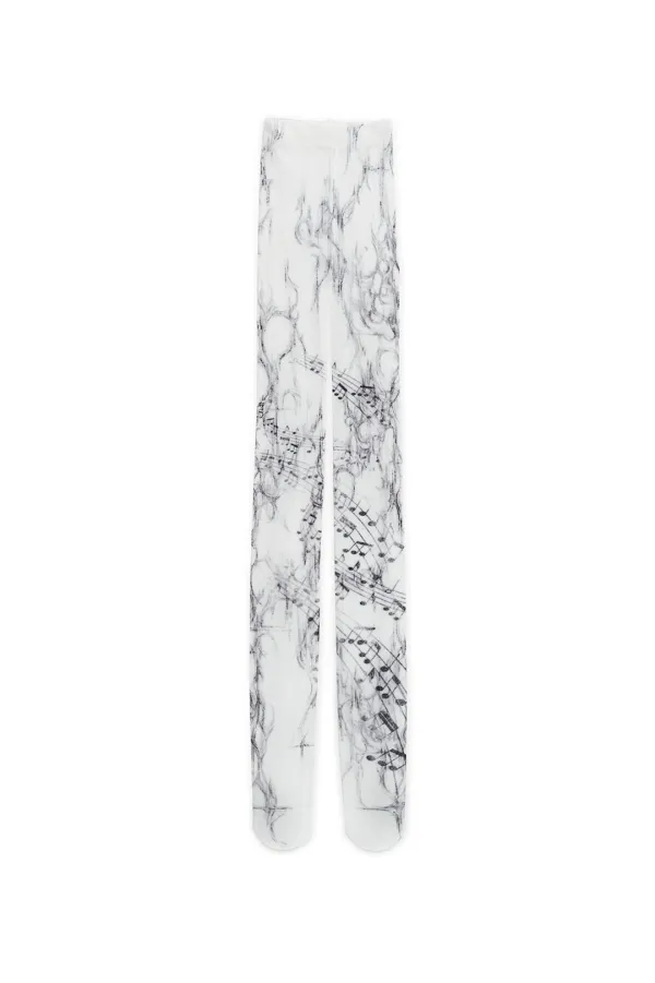 Music note printed tights (White)