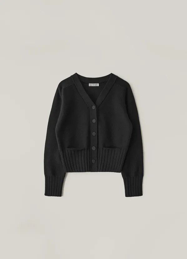 Pocket V-Neck Knit Cardigan - Black