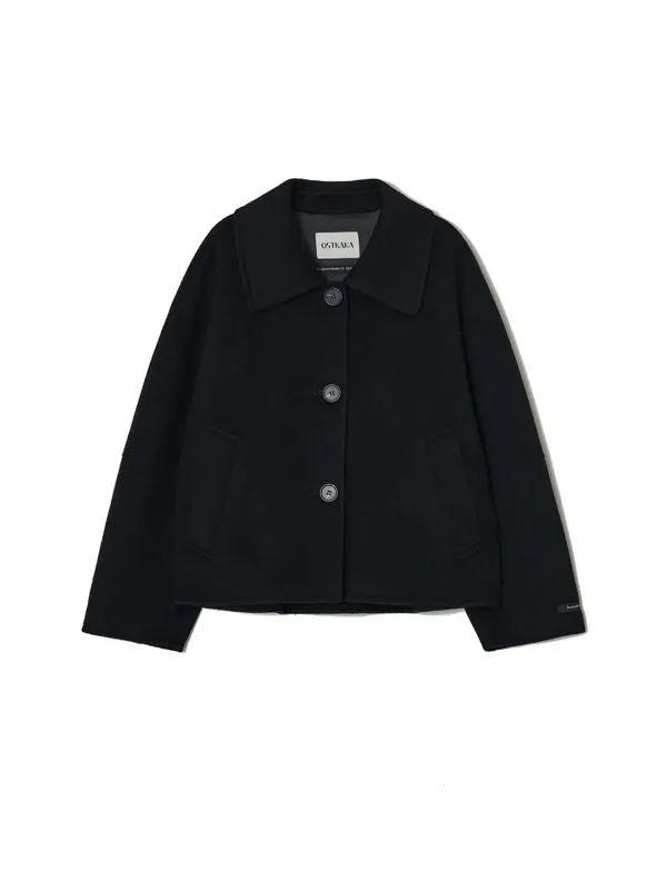 Cashmere Collar Handmade Short Coat Black