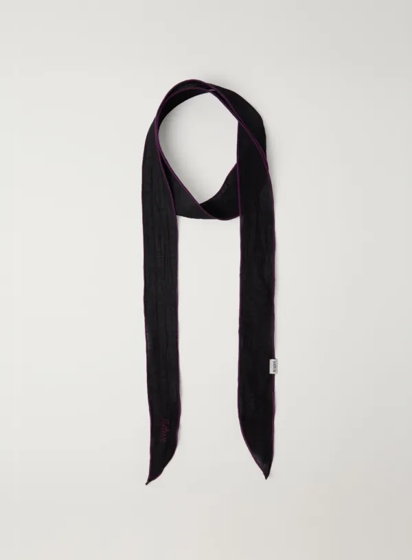 (W) Wrinkle Color Block Scarf - Black