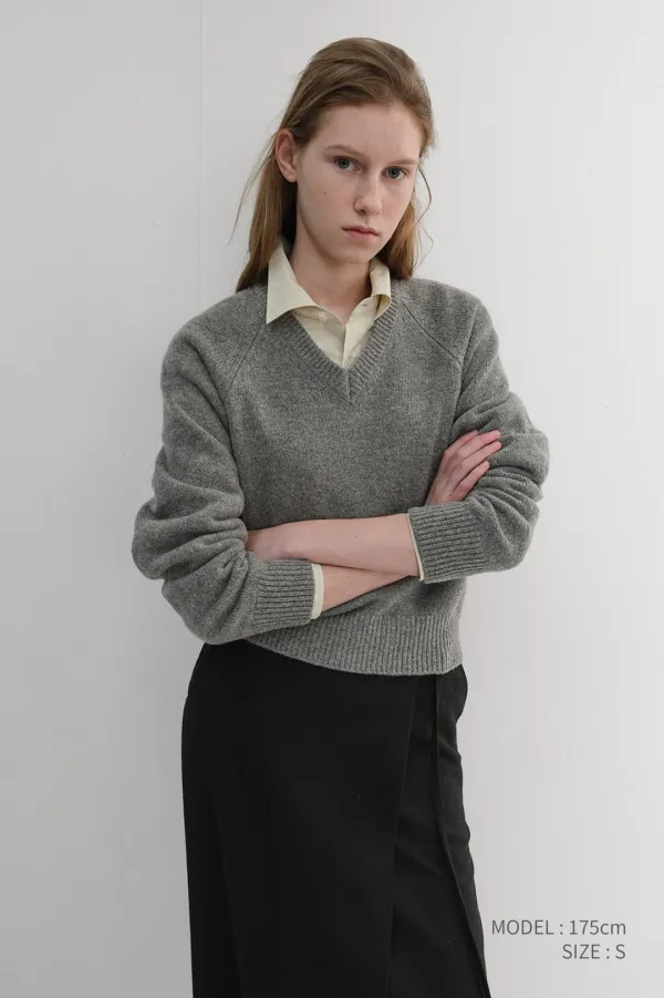 UNISEX SOFT VOLUME V-NECK SWEATER MELANGE GREY_UDSW6D134G2