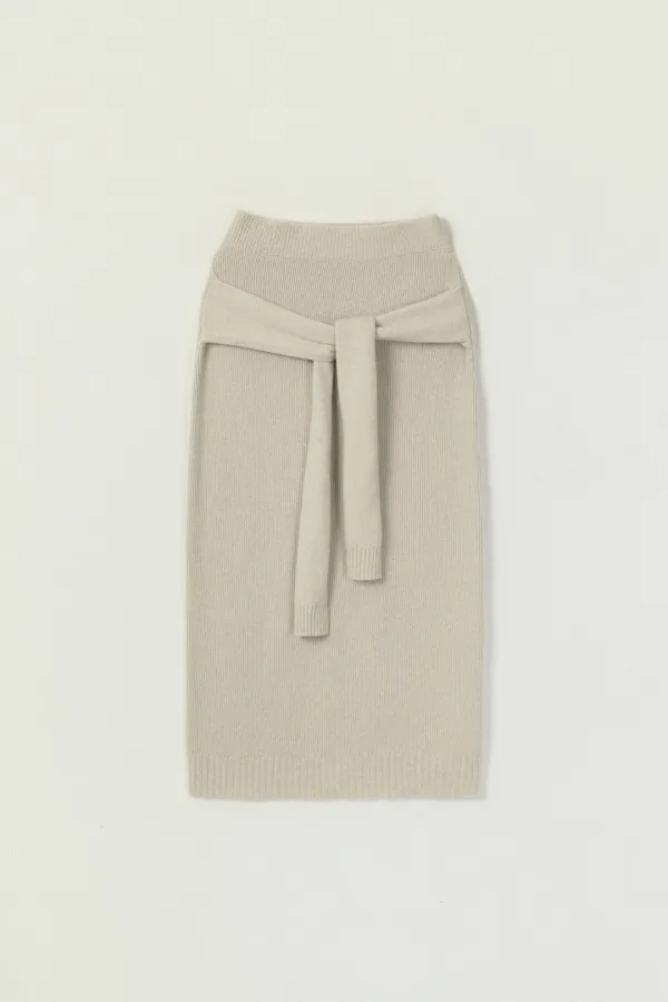 YAVIN TIE WOOL KNIT SKIRT_BEIGE