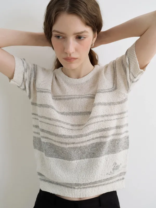 comos 1718 stripe swan short sleeve knit (light grey)