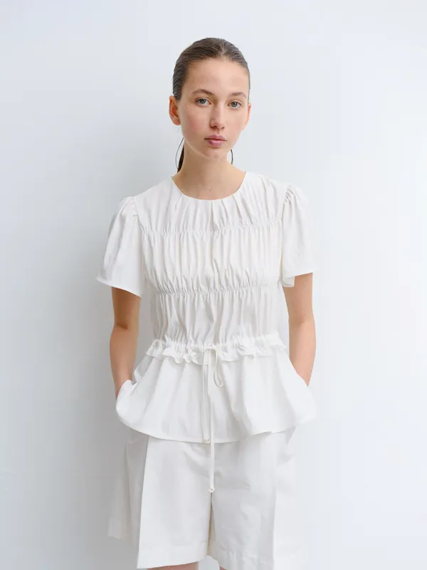 TVR RUFFLE SHIRRING BLOUSE_WHITE
