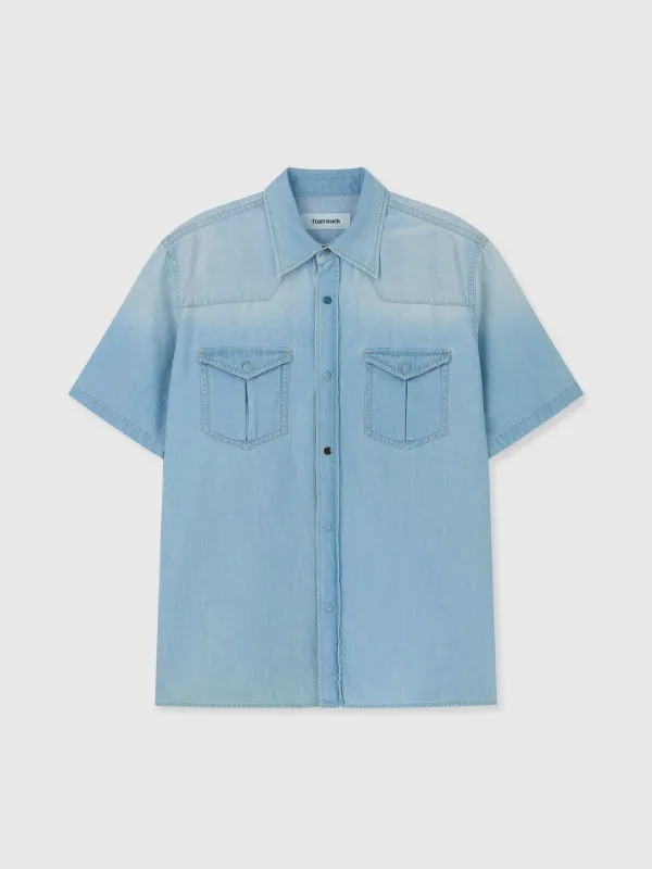 VINTAGE DENIM WESTERN SHIRT_ LIGHT WASHED BLUE