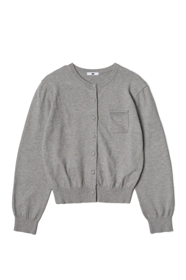 Label Button Knit Cardigan Grey