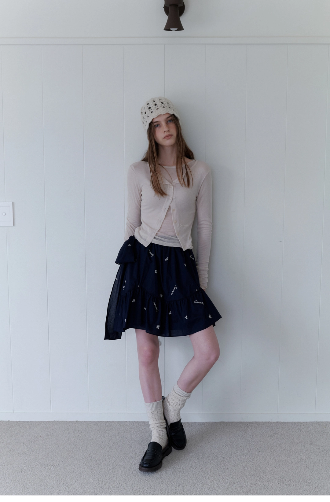 순수 Silvery Skirt (Navy) 상품 이미지 1