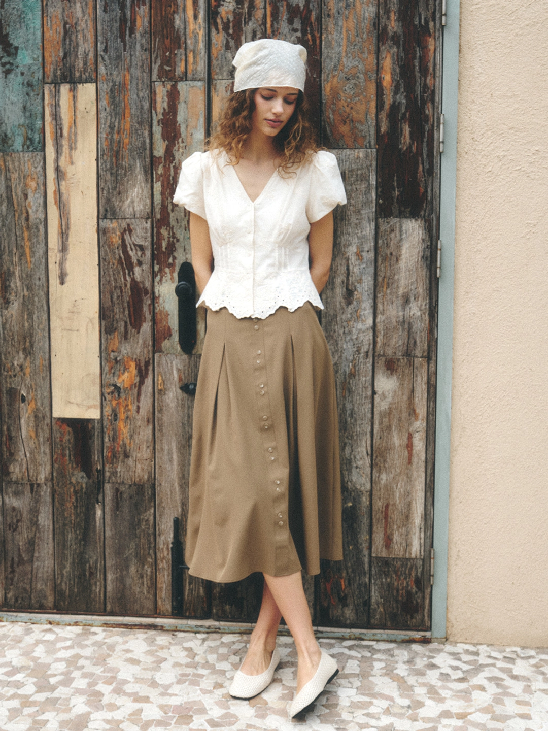 르니나 KAYA button flare long skirt_khaki 상품 이미지 2