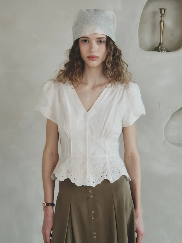 [조이현 착용] LILI v-neck embroidery blouse_ivory