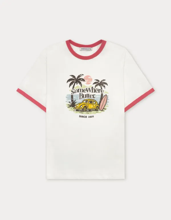 Vintage Car Wave Logo Over-Fit Top - Ivory(Red)