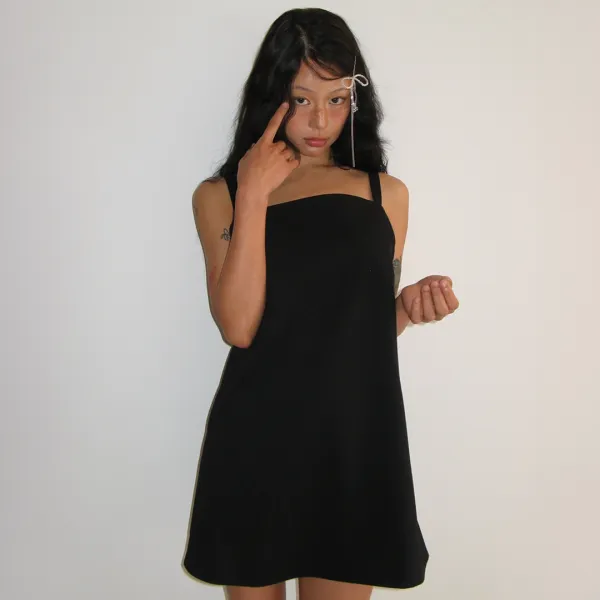 SQUARE SUSPENDER DRESS BLACK